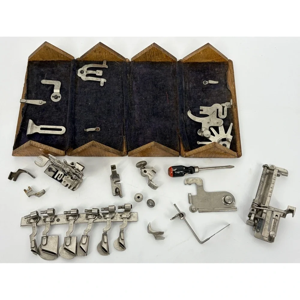 Antique Singer Sewing Machine Puzzle Box with Accessories Parts Roll Up